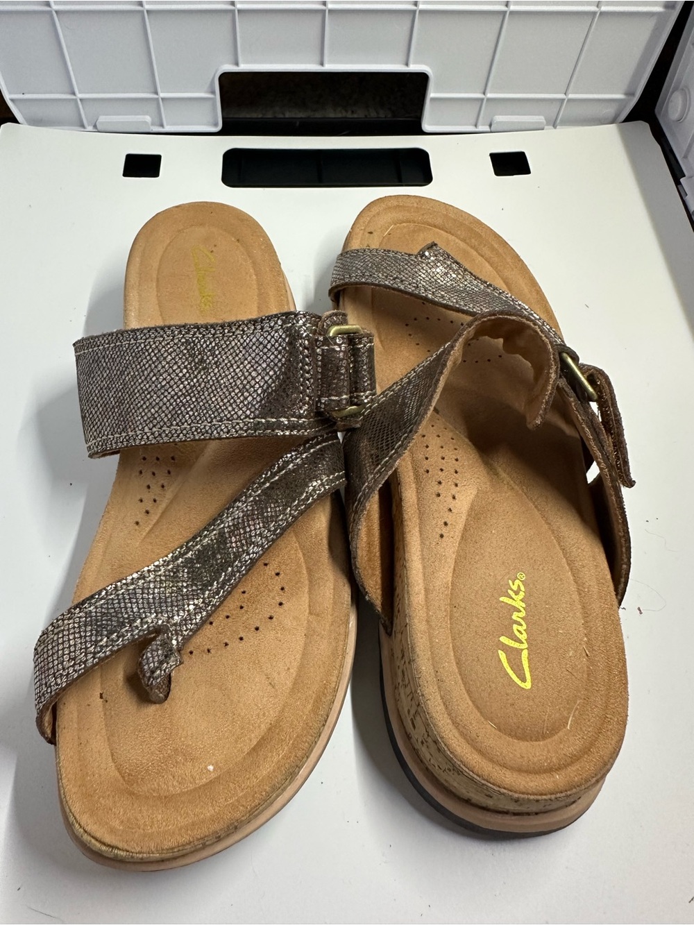 Clarks Women's Metallic Taupe Crisscross Slingback Sandals